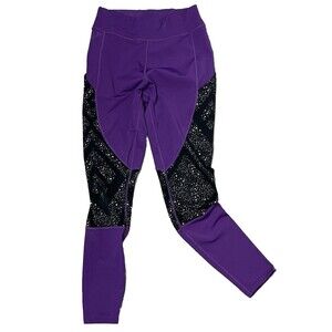 Pop Fit Purple Leggings Black Stars Celestial Pocket Small Stretch Sporty Lounge